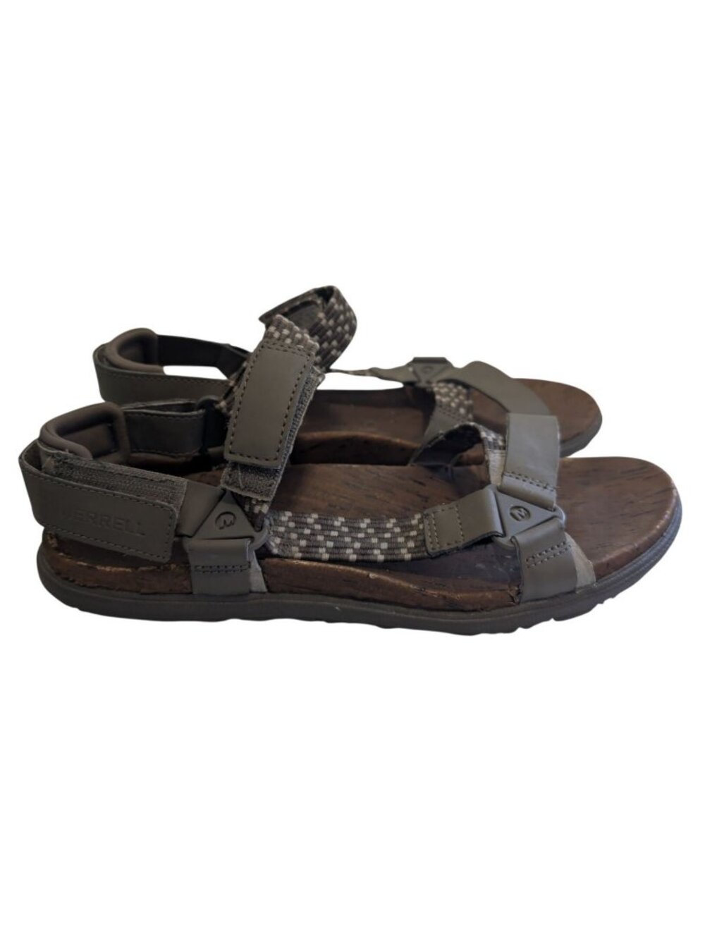 Merrell Around Town Sunvue Woven Sandals Boulder Brown Gray Strappy Womens Sz 9